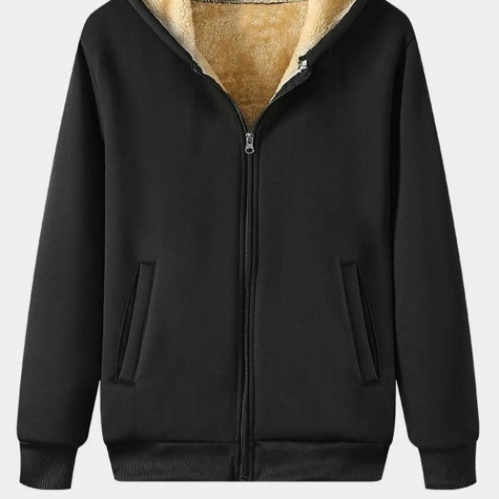 Black Mens Thermal Hoodie - Picture 2 of 7